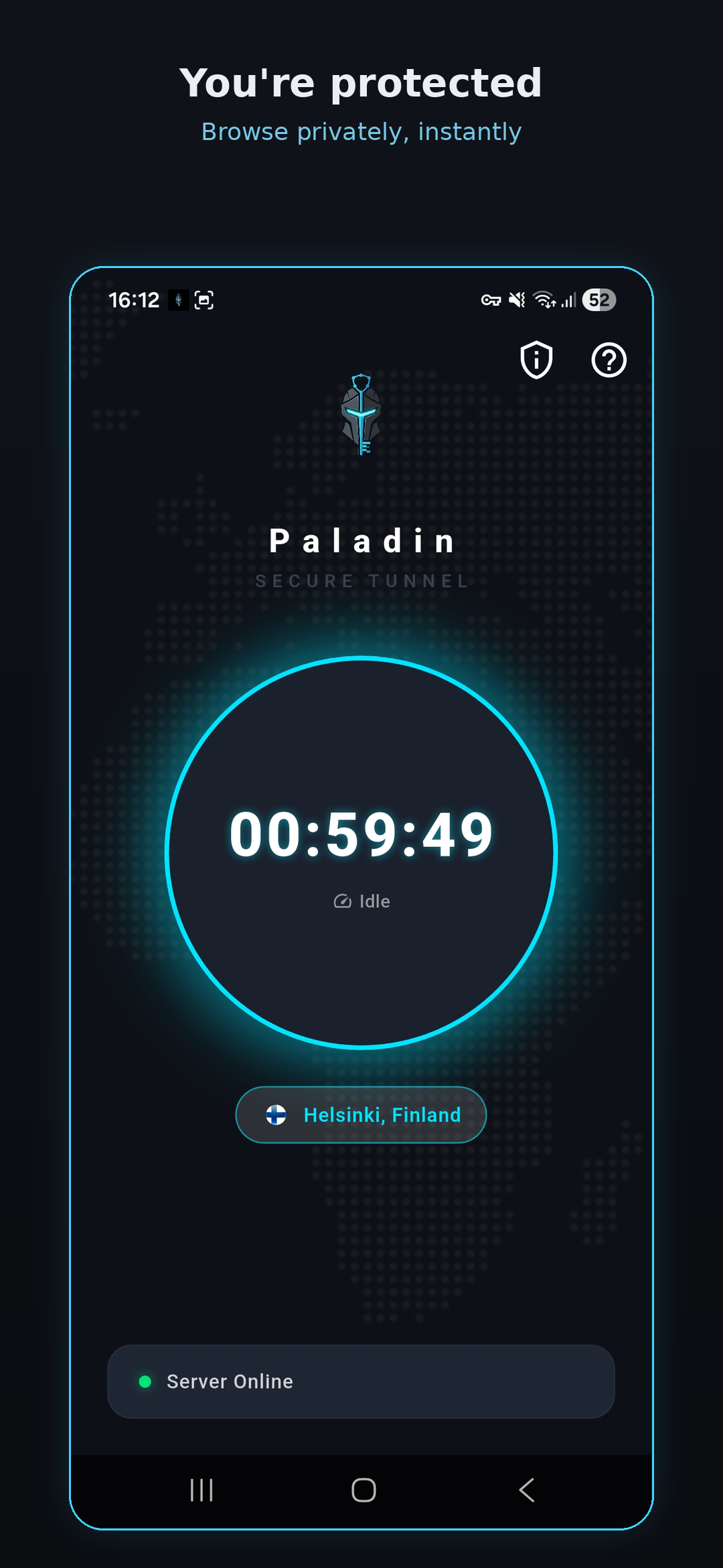 ReVoltVPN connected — 60 min session active